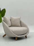 Modern Upholstered Lounge Chair with Curved Soft Form and Wooden Legs