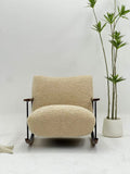 Upholstered Rocking Lounge Chair with Metal Frame and Wooden Base