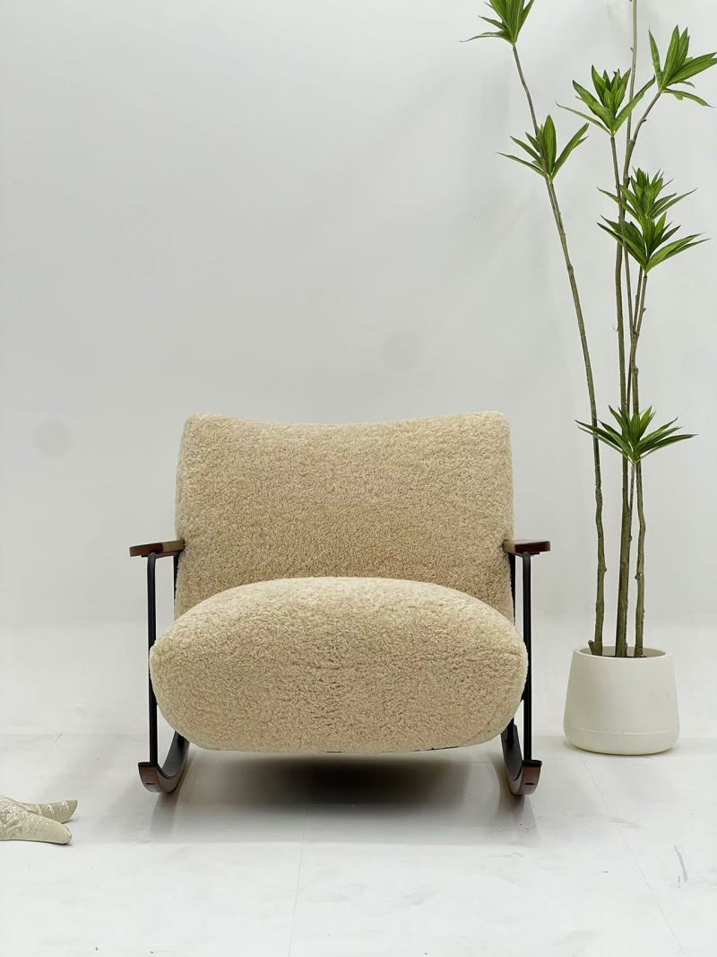 Upholstered Rocking Lounge Chair with Metal Frame and Wooden Base