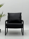 Black Upholstered Metal Frame Lounge Chair