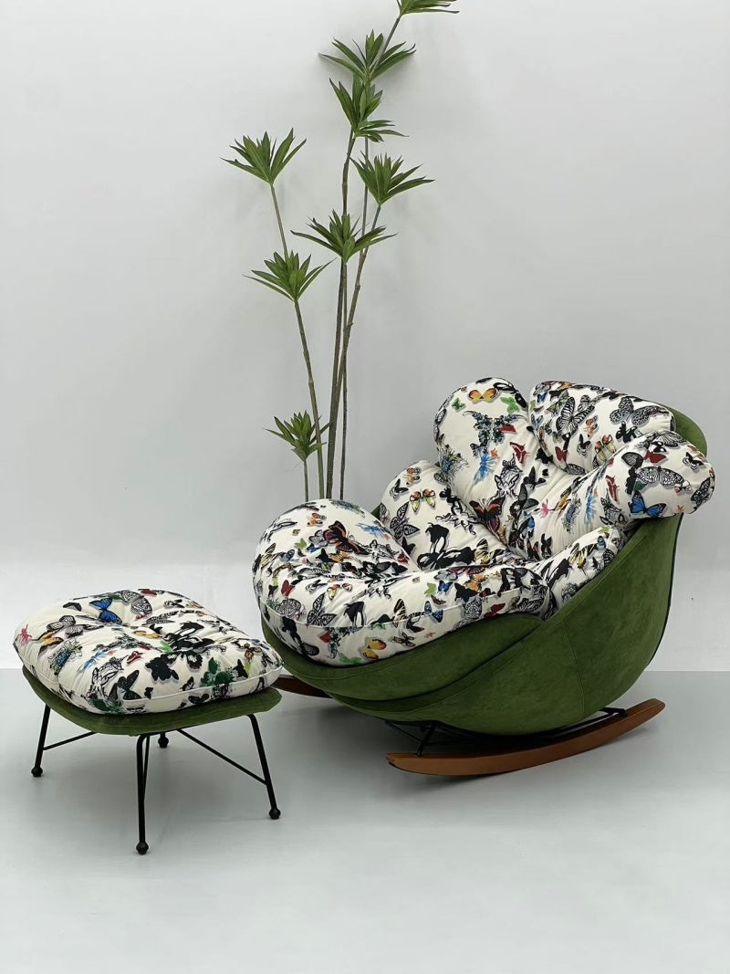 Rocking Nest Lounge Chair with Curved Upholstered Body and Ottoman Set