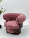 Goat Chair Boucl¨¦ Upholstered Lounge Chair with Curved Arms and Solid Wood Base