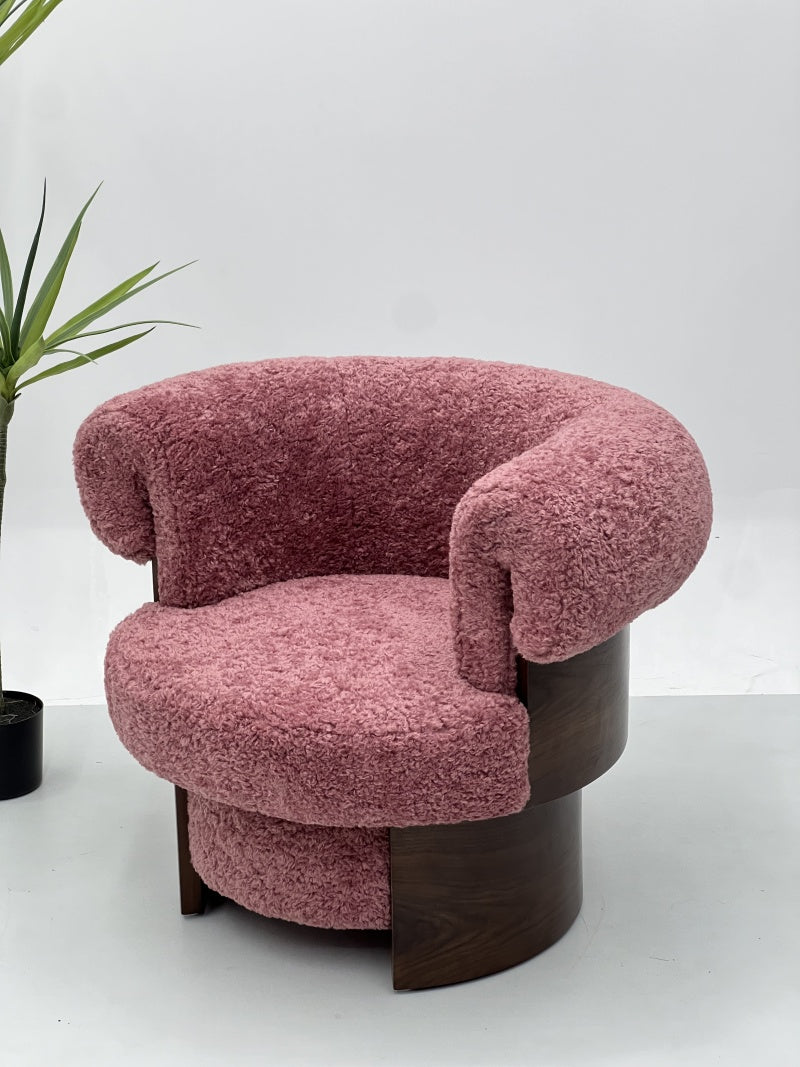 Goat Chair Boucl¨¦ Upholstered Lounge Chair with Curved Arms and Solid Wood Base