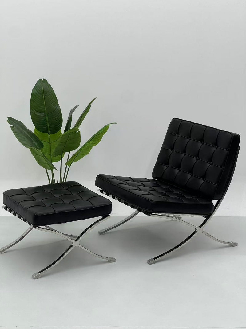 Barcelona Style Lounge Chair & Ottoman ¨C Stainless Steel Frame with Tufted Upholstery