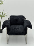 Stainless Steel Chenille Lounge Chair ¨C Upholstered Seating with Polished Metal Frame