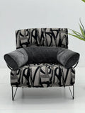 Modern Abstract Jacquard Lounge Chair in Black & Grey ¨C Sculptural Velvet Accent Seating for Commercial Hotels, Lounges & Premium Offices
