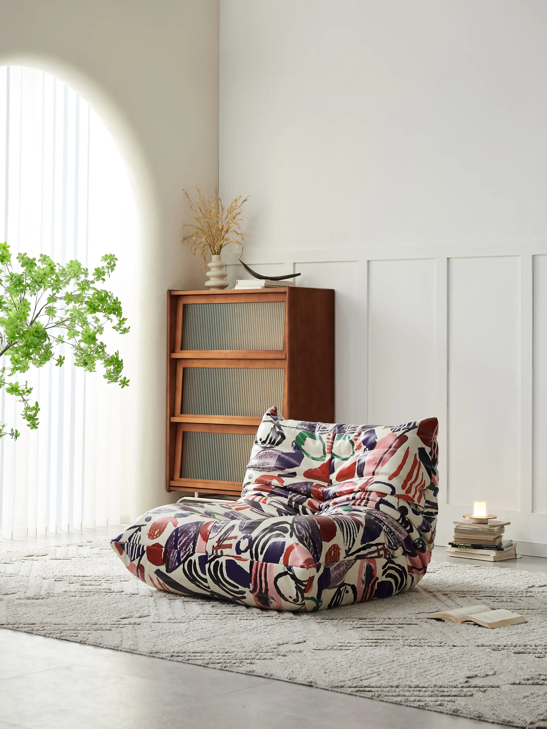 Abstract Print Bean Bag Chair ¨C Oversized Artistic Lounge Seating for Boutique Hotels & Commercial Relaxation Spaces