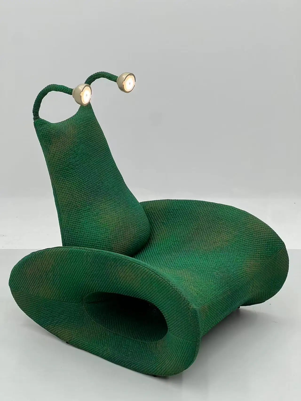 Green Alien Lounge Chair with Integrated Flexible Reading Lights ¨C Quirky Sculptural Seating for Commercial Hotels, Lounges & Creative Offices