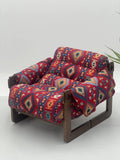Aztec Pattern Lounge Chair with Walnut Frame ¨C Luxurious Bohemian Accent Seating for Boutique Hotels & Commercial Spaces