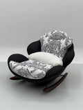 Bear Print Rocking Chair with Walnut Rockers ¨C Artistic Luxurious Accent Seating for Boutique Hotels & Commercial Spaces