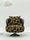 Black Gold Floral Swivel Chair with Chrome Base ¨C Bold Luxurious Accent Seating for Boutique Hotels & Commercial Lounges