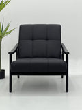 Black Leather Channel Tufted Lounge Chair with Black Frame ¨C Modern Luxury Accent Seating for Boutique Hotels & Commercial Spaces