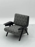 Black White Geometric Lounge Chair with Black Frame ¨C Modern Artistic Accent Seating for Boutique Hotels & Commercial Spaces