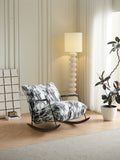 Black White Marble Print Rocking Chair with Walnut Rockers ¨C Artistic Modern Accent Seating for Boutique Hotels & Commercial Lounges
