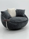 Modern Boucle Swivel Lounge Chair with Side Table ¨C Oversized Cloud Seating in Grey Speckled Boucle for Commercial Hotels, Lounges & Premium Offices