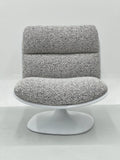 Modern Gray Boucle Swivel Lounge Chair with White Tulip Base ¨C Textured Comfort Seating for Commercial Hotels, Offices & Lounges