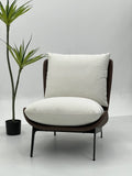Cream Boucle Lounge Chair with Brown Frame ¨C Luxurious Modern Accent Seating for Boutique Hotels & Commercial Spaces