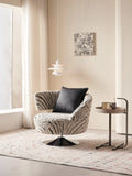 Cream Zebra Print Swivel Chair with Chrome Base ¨C Luxurious Bold Accent Seating for Boutique Hotels & Commercial Lounges
