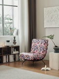 Floral Print Lounge Chair with Walnut & Black Frame ¨C Artistic Modern Accent Seating for Boutique Hotels & Commercial Interiors