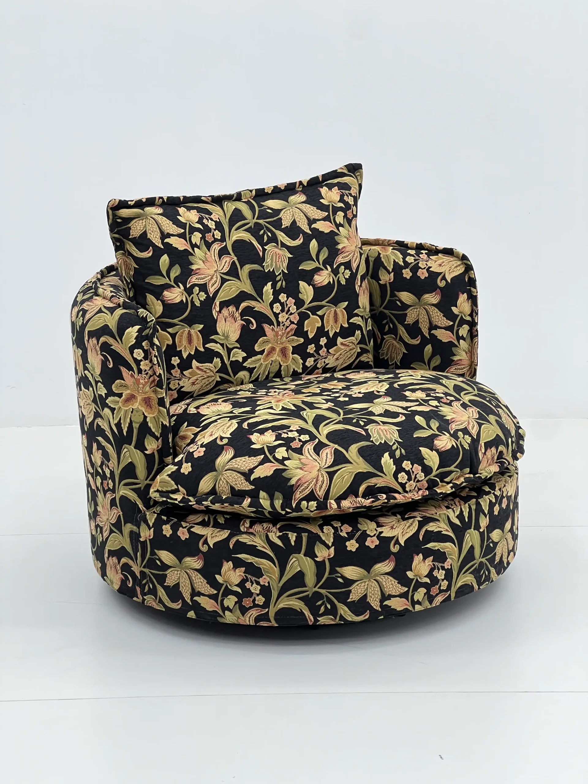 Modern Floral Toile Lounge Chair in Burgundy ¨C Oversized Botanical Cloud Seating with Pillow for Commercial Hotels, Lounges & Premium Offices