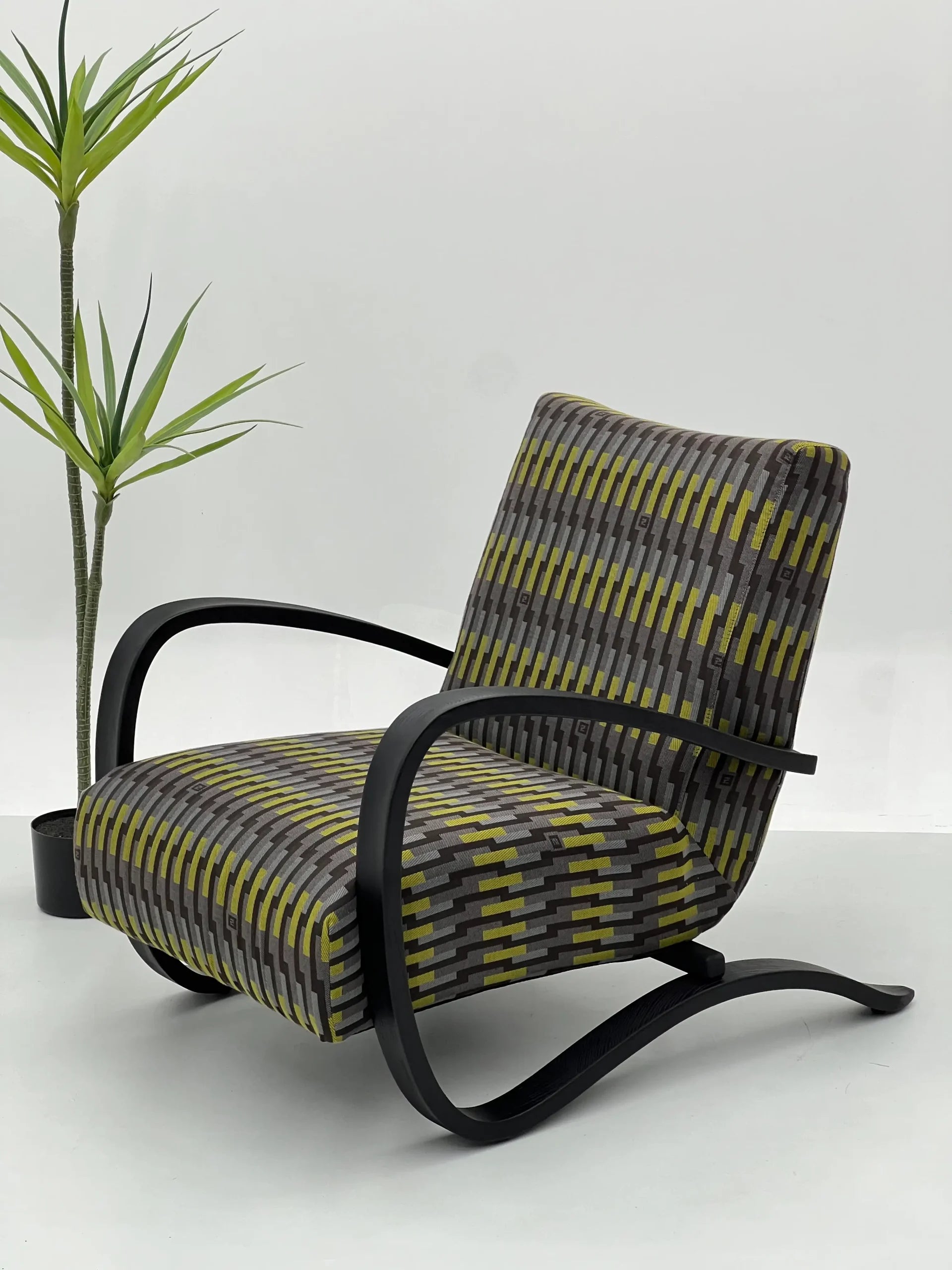 Geometric Pattern Lounge Chair with Black Rockers ¨C Modern Artistic Accent Seating for Boutique Hotels & Commercial Spaces