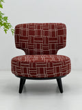 Modern Geometric Red Lounge Chair with Black Base ¨C Bold Patterned Accent Seating for Commercial Hotels, Offices & Lounges