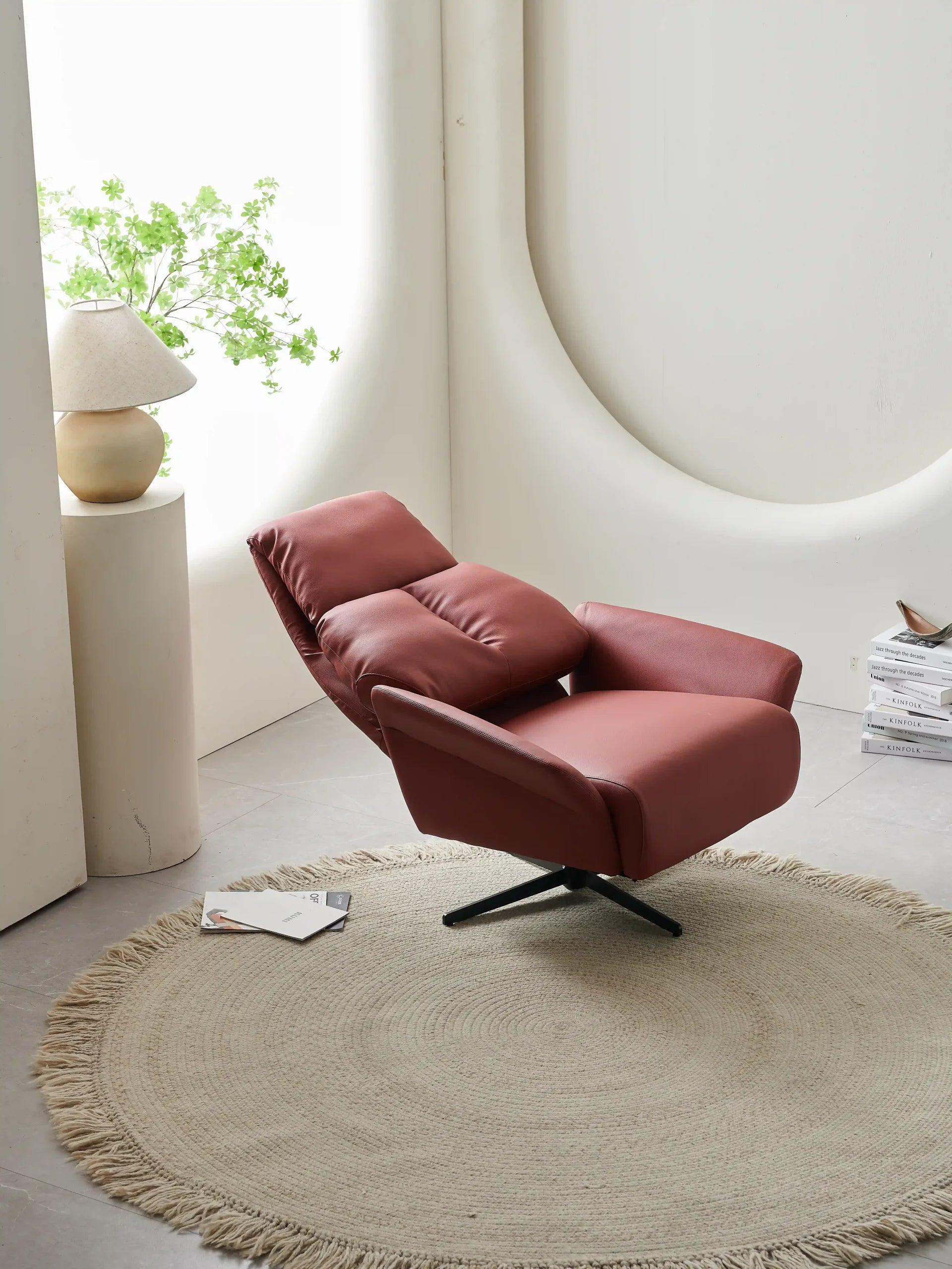 Luxe Recline Lounge Chair ¨C Premium Top-Grain Leather in Burgundy