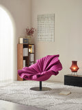 Magenta Petal Swivel Lounge Chair with Black Base ¨C Dramatic Sculptural Velvet Accent Seating for Boutique Hotels & Commercial Lounges
