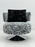 Modern Marble Velvet Swivel Lounge Chair in Emerald & Black ¨C Plush 360¡ã Cloud Accent Seating with Pillow for Commercial Hotels, Offices & Lounges