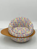 Modern Multicolor Monogram Print Lounge Chair with Floating Bronze Base ¨C Bold Luxury Accent Seating for Commercial Hotels, Lounges & Premium Offices