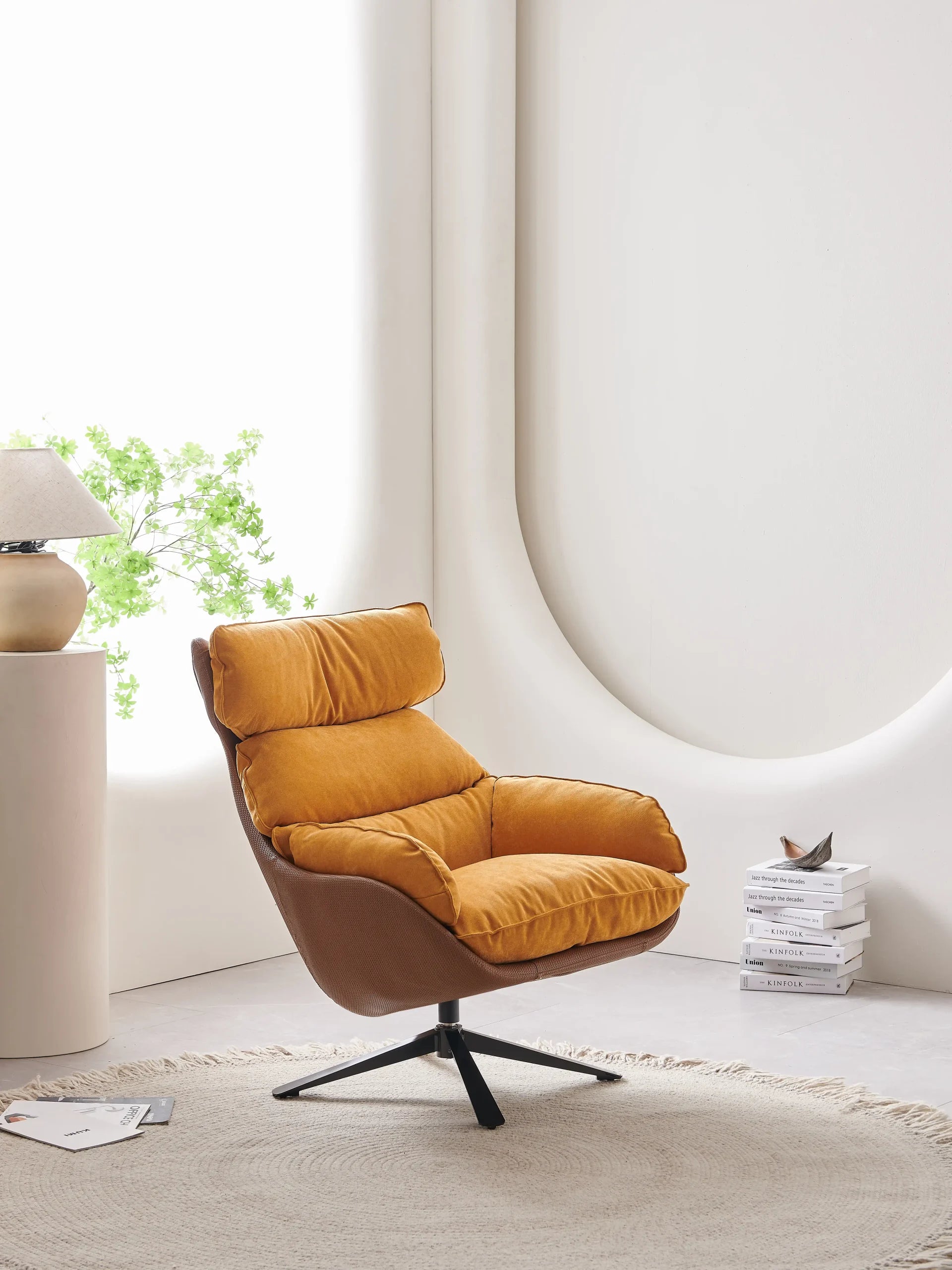 Mustard Velvet Lounge Chair ¨C Premium Swivel Accent Armchair in Burnt Orange Velvet for Commercial Hospitality & Contract Use
