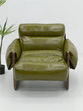 Modern Olive Leather Rocking Lounge Chair with Walnut Frame ¨C Sculptural Oversized Rocker for Commercial Hotels, Lounges & Premium Offices