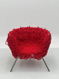 Red Rope Woven Lounge Chair with Silver Legs ¨C Artistic Modern Accent Seating for Boutique Hotels & Commercial Spaces