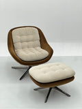 Tan Boucle Swivel Lounge Chair with Chrome Base & Ottoman ¨C Luxurious Modern Accent Seating for Boutique Hotels & Commercial Spaces
