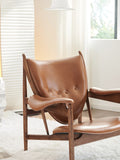 Tan Leather Butterfly Lounge Chair with Walnut Frame ¨C Mid-Century Modern Accent Seating for Boutique Hotels & Commercial Lounges