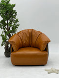 Tan Leather Cloud Lounge Chair with Black Base ¨C Luxurious Sculptural Accent Seating for Boutique Hotels & Commercial Spaces