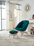 Teal Velvet Cocoon Chair with Matching Ottoman ¨C Luxurious Gold Frame Lounge Seating for Commercial Hospitality & Boutique Interiors