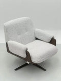 Modern White Teddy Shearling Lounge Chair with Walnut Wood Base ¨C Plush Accent Seating for Commercial Hotels, Offices & Lounges