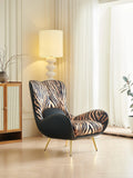 Tiger Print Wingback Lounge Chair with Gold Legs ¨C Bold Luxury Accent Seating for Boutique Hotels & Commercial Interiors