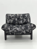 Modern Tropical Jacquard Lounge Chair in Black & Grey ¨C Oversized Leaf Print Accent Seating for Commercial Hotels, Lounges & Premium Offices