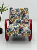 Modern Tropical Rocking Lounge Chair with Red Frame ¨C Leaf Print Oversized Rocker for Commercial Hotels, Lounges & Premium Offices