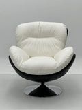 Modern White Leather Egg Chair with Chrome Swivel Base ¨C Luxury Lounge Seating for Commercial Hotels, Offices & Executive Lounges