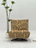 Yellow Animal Print Lounge Chair with Black Swivel Base ¨C Bold Artistic Accent Seating for Boutique Hotels & Commercial Lounges