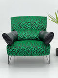 Modern Zebra Velvet Lounge Chair in Emerald & Black ¨C Plush Sculptural Accent Seating with Pillow for Commercial Hotels, Lounges & Premium Offices