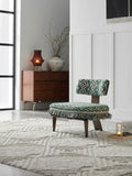 Mid-Century Modern Green Tribal Geometric Woven Fringe Accent Ottoman Chair ¨C Boho Chic Lounge Stool for Commercial Spaces